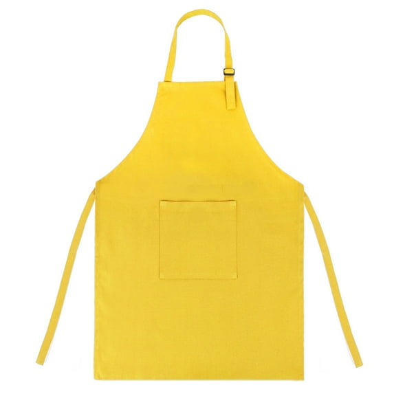 (Price/2 PCS) Opromo Colorful Cotton Canvas Kids Aprons with Pocket, Artist Apron & Chef Apron (S-XXL)-Yellow-XXL
