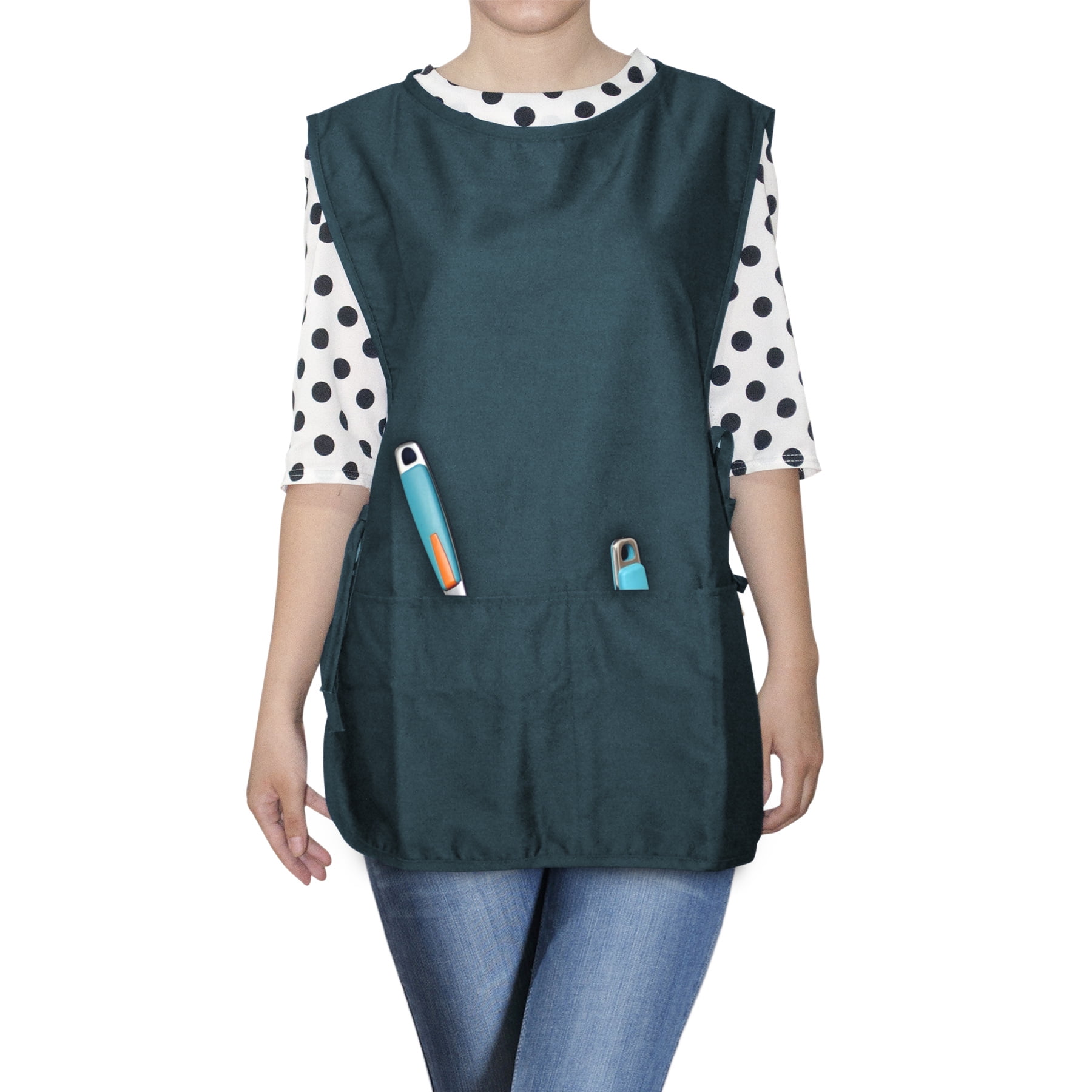 (Price/2 Pcs) Opromo Two front pockets Unisex Cobbler Apron, Art Smock Aprons for Adult, 19" x 28"-DarkGreen