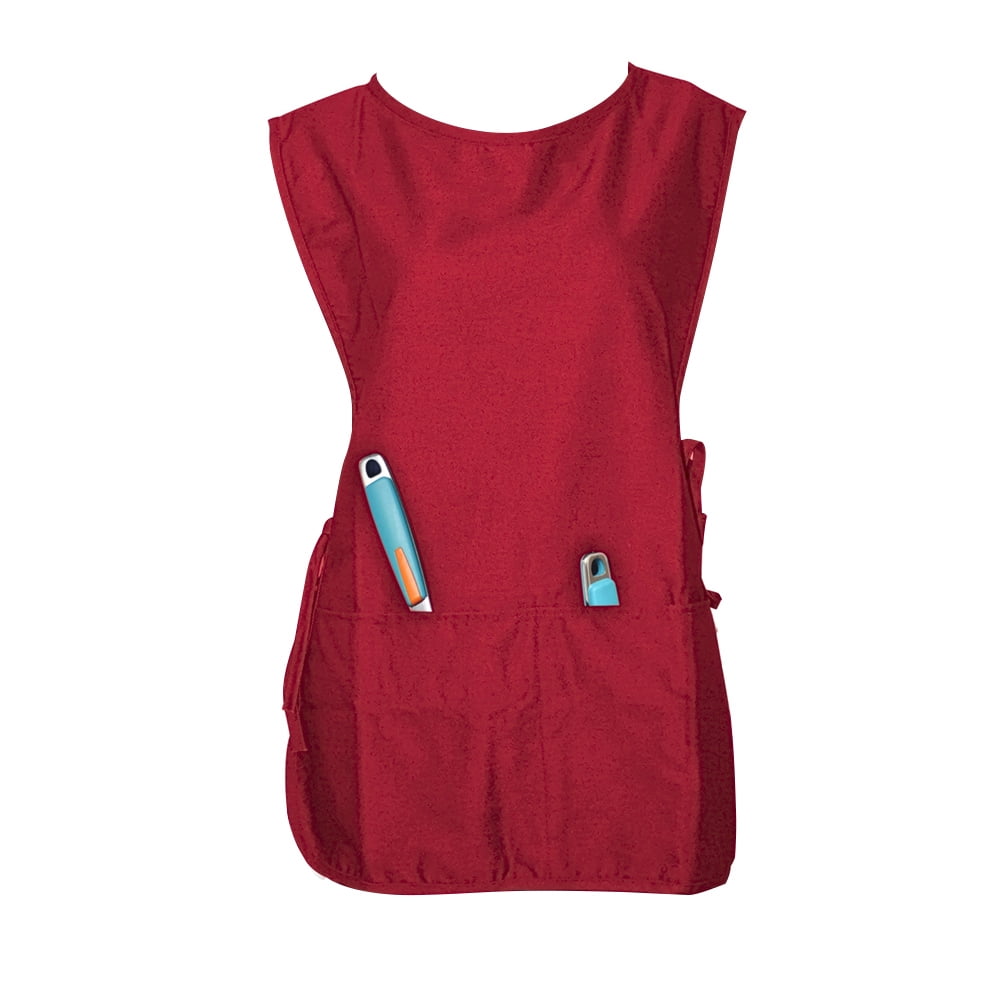 (Price/2 Pcs) Opromo Two front pockets Unisex Cobbler Apron, Art Smock Aprons for Adult, 19" x 28"-Red