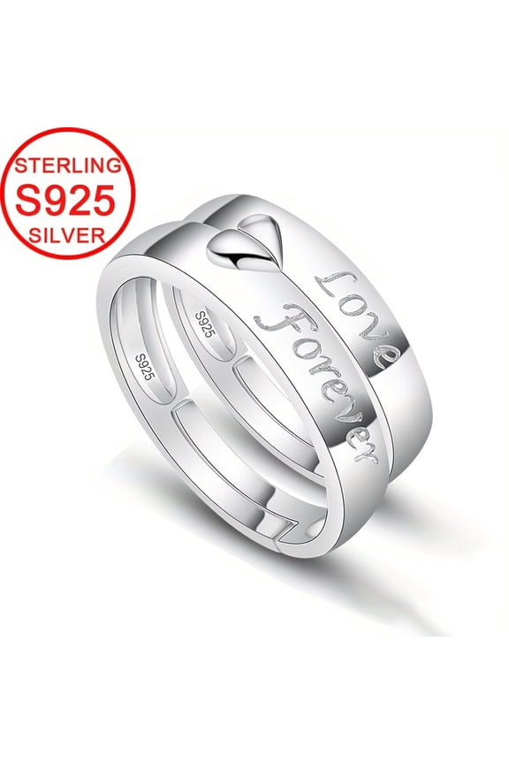 Price of 2 Rings Pair of Rings 4.7g Matching Pair 925 Pure Silvery Only for You Couple Rings Open Adjustable Size Men's and Women's Jewelry Daily Wear Valentine's Day Gift for Boyfriend or,Silver