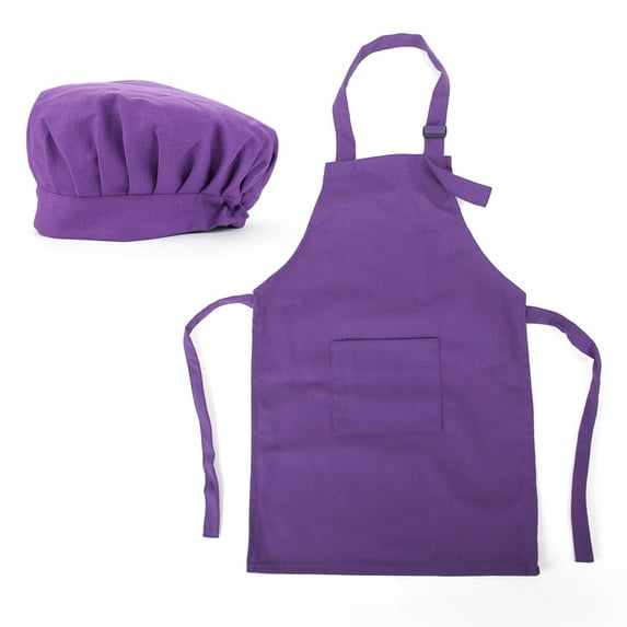 (Price/2 Sets) Toptie Colorful Cotton Canvas Kids Aprons and Hat Set, Party Favors (S-XXL)-Purple-L