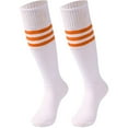 thumbnail image 1 of (Price/2 pairs)Toptie 2 Pack Classic Triple Stripes Tube Socks, Football Soccer Knee High Socks for Sports and Daily Use-Orange Stripe+White, 1 of 4