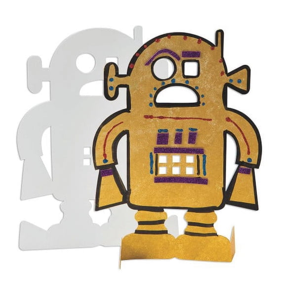Roylco Stand-Up Robots STEM Craft Activity - Pre-Cut Cardstock Robot Shapes for Kids Art Projects - 24 Pieces in 4 Designs - Educational Engineering Toys