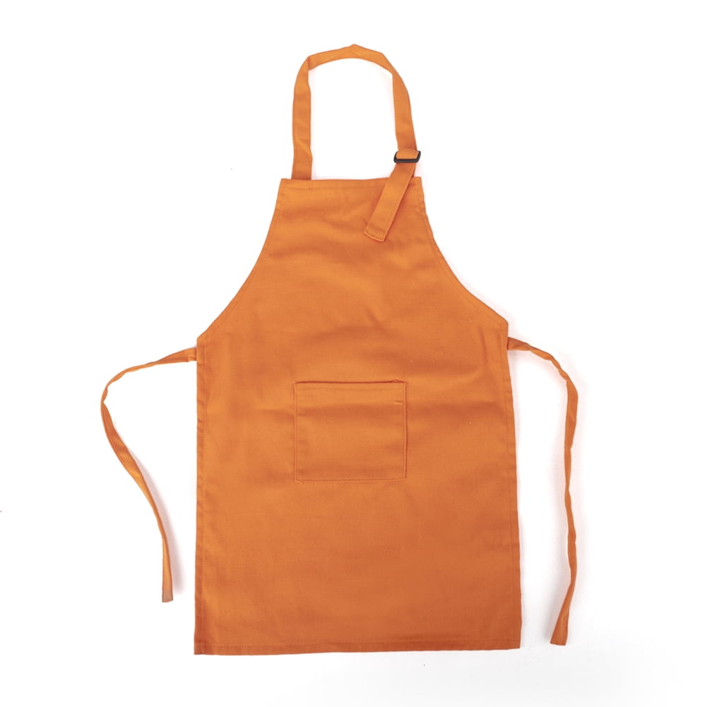 (Price/6 Pcs) Opromo Colorful Cotton Canvas Kids Aprons with Pocket, Artist Apron & Chef Apron(S-XXL)-Orange-XXL