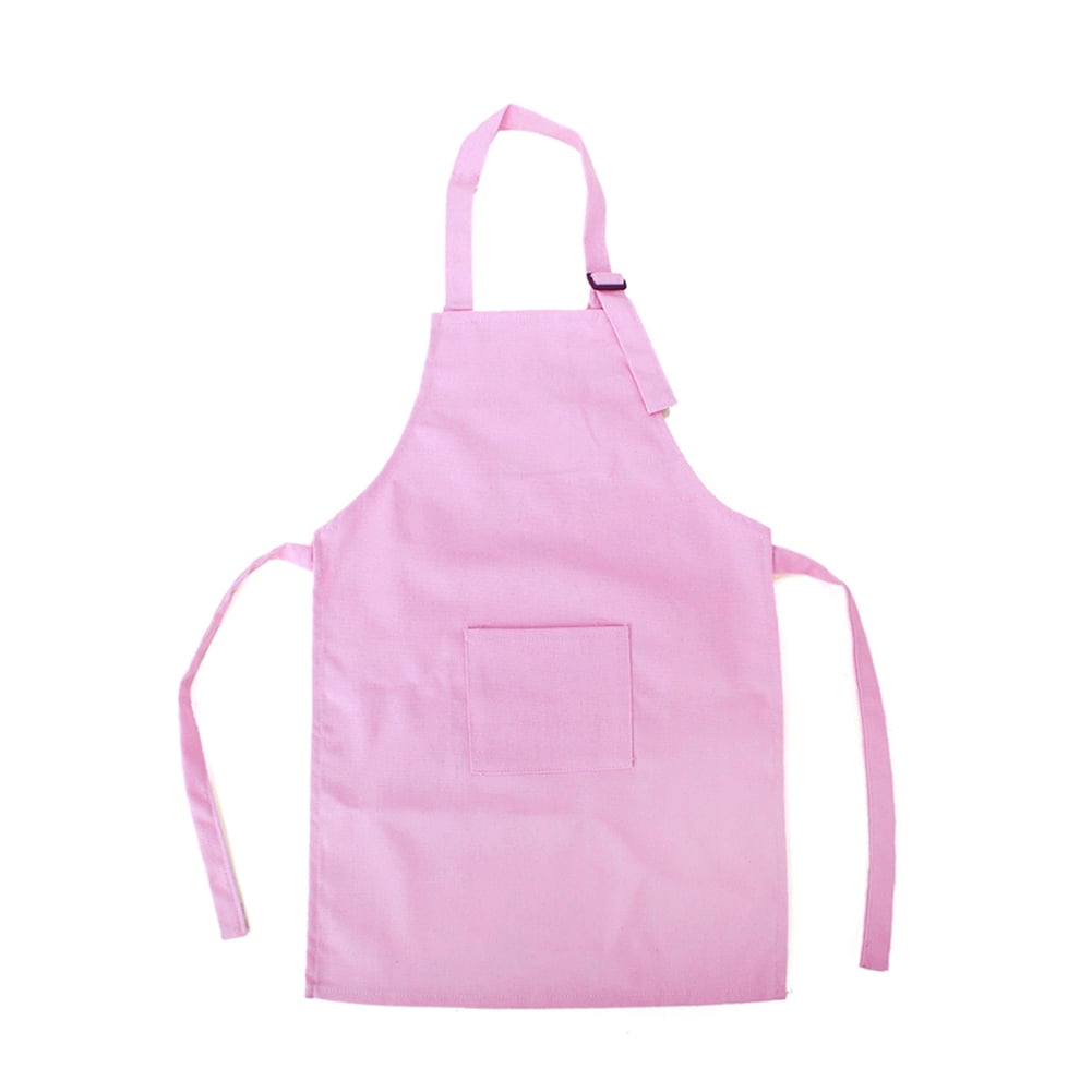 (Price/6 Pcs) Opromo Colorful Cotton Canvas Kids Aprons with Pocket, Artist Apron & Chef Apron(S-XXL)-light pink-M