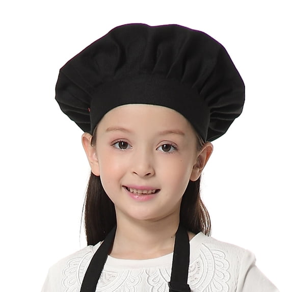 (Price/6 Pcs) TOPTIE Child's Cotton Canvas Adjustable Chef Hat-Black-L