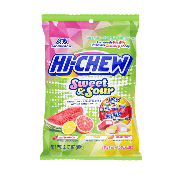 HI-CHEW Sweet & Sour Mix, Pack of 6 Bags, 3.17oz each - Watermelon Lemon Grapefruit | Unique Fun Soft & Chewy Candy, Immensely Juicy Fruity Candy Flavors, Individually Wrapped for Sharing