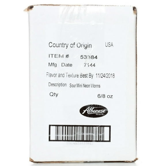 (Price/Case)Albanese World's Best 53384 Albanese World's Best Mini Neon Sour Gummi Worms 8 Ounce Bag - 6 Per Case