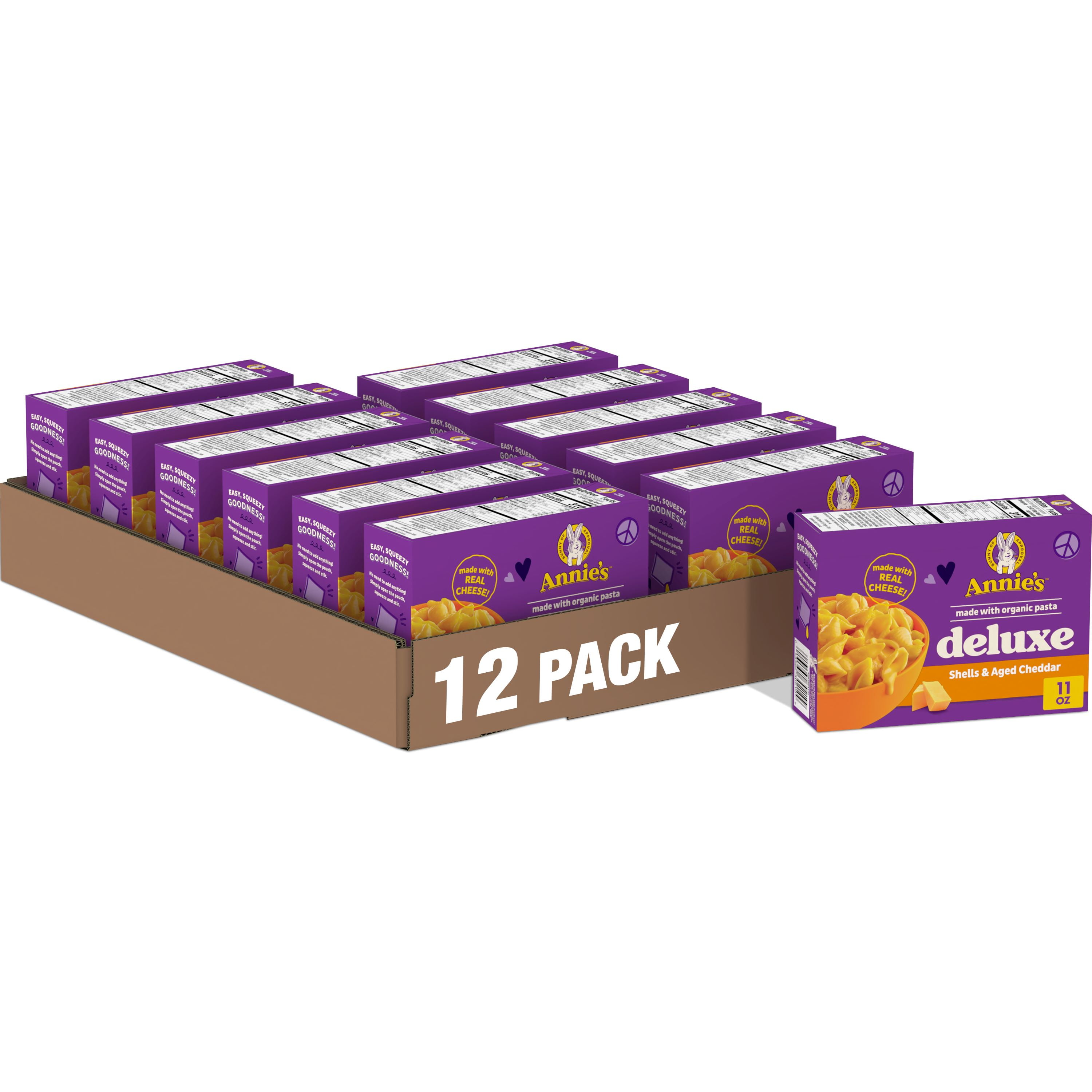 (12 pack) Annie's Deluxe Shells and Aged Cheddar, Pasta and Cheese Sauce, Mac and Cheese, 11 oz