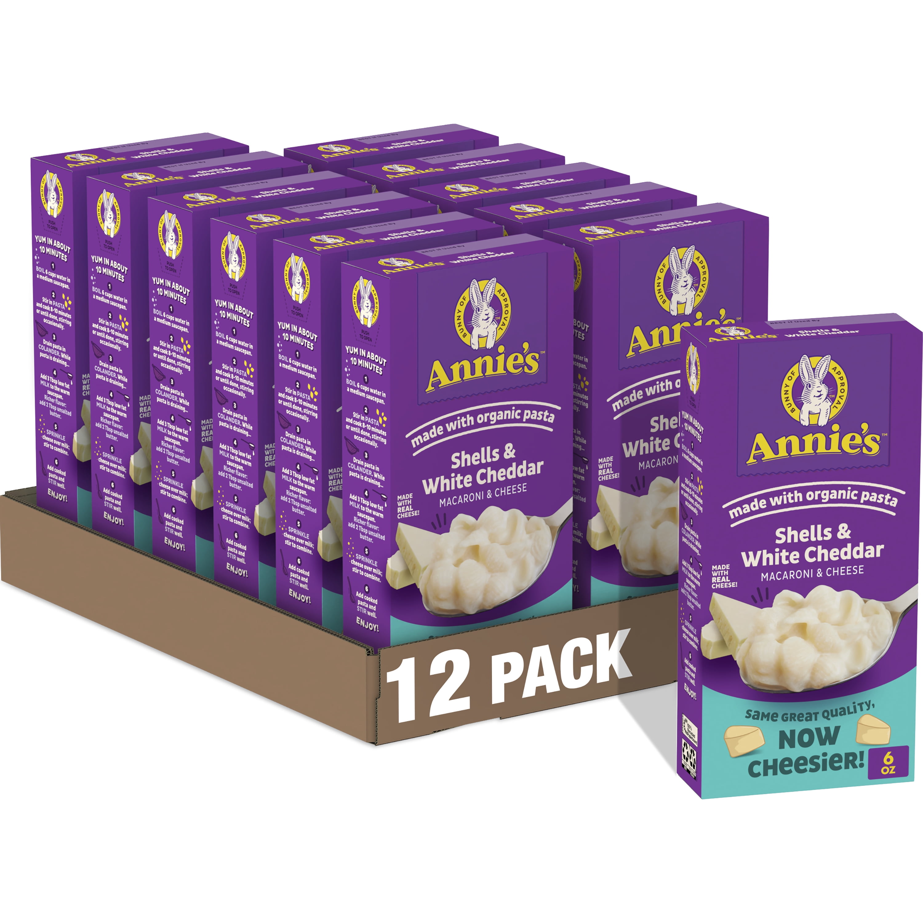 (12 pack) Annie's White Cheddar Shells Macaroni and Cheese with Organic Pasta, 6 oz