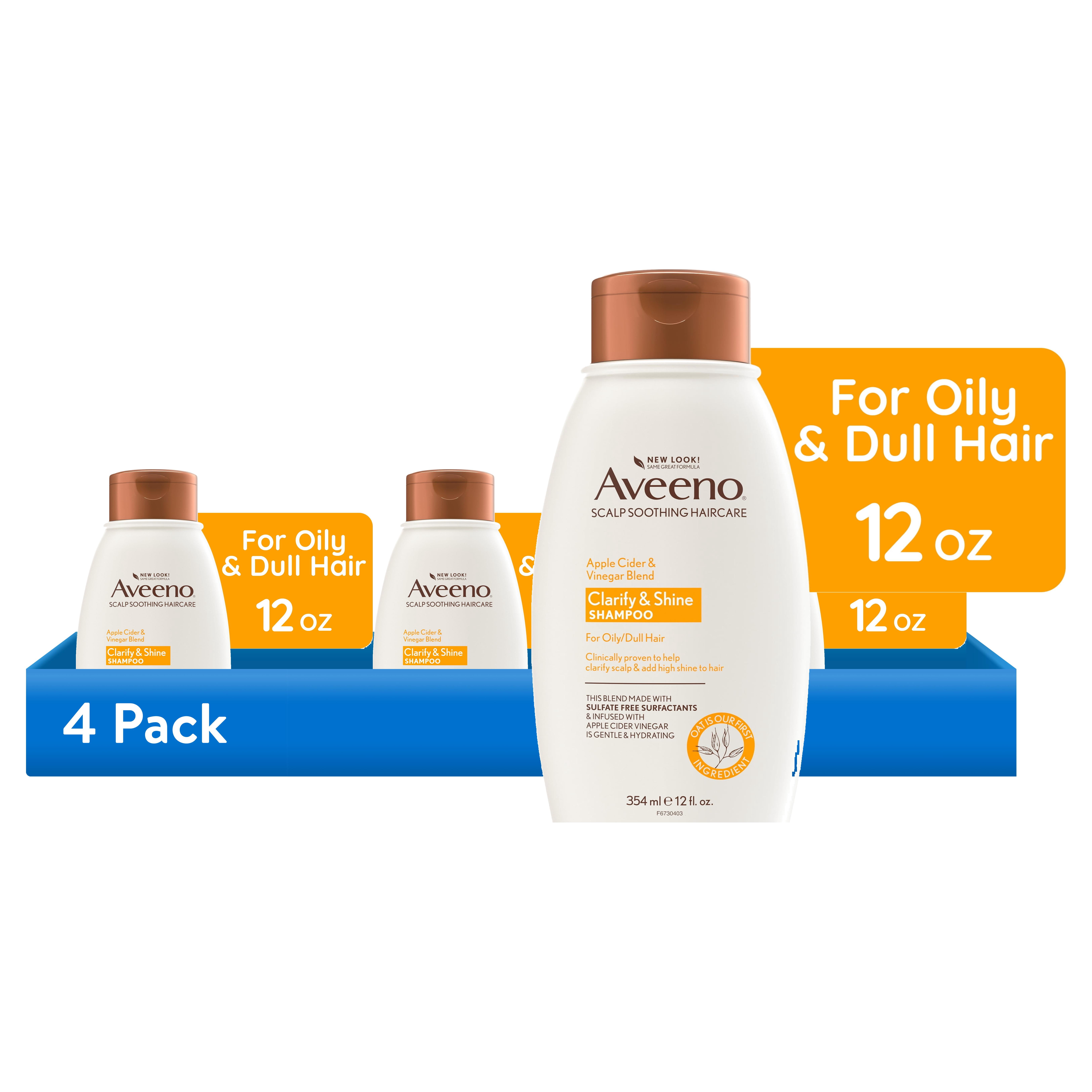 (4 pack) Aveeno Apple Cider Vinegar Blend Shampoo For Clarify and Shine, 12 OZ