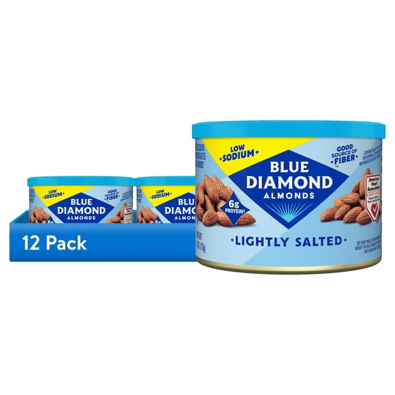 (12 pack) Blue Diamond Shelf Stable Almonds Lightly Salted Pieces, 6 oz Can