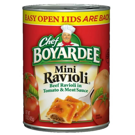 (24 pack) Chef Boyardee Mini Ravioli, Beef Ravioli in Pasta Sauce, Ready-to-Eat Meal, 15 oz. Can