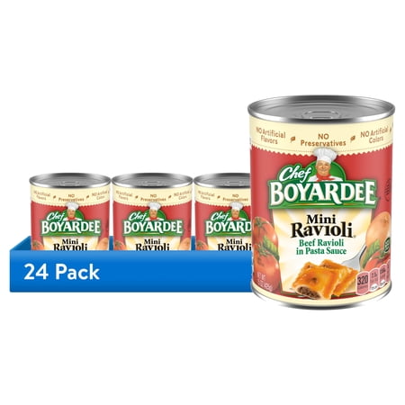 (24 pack) Chef Boyardee Mini Ravioli, Beef Ravioli in Pasta Sauce, Ready-to-Eat Meal, 15 oz. Can