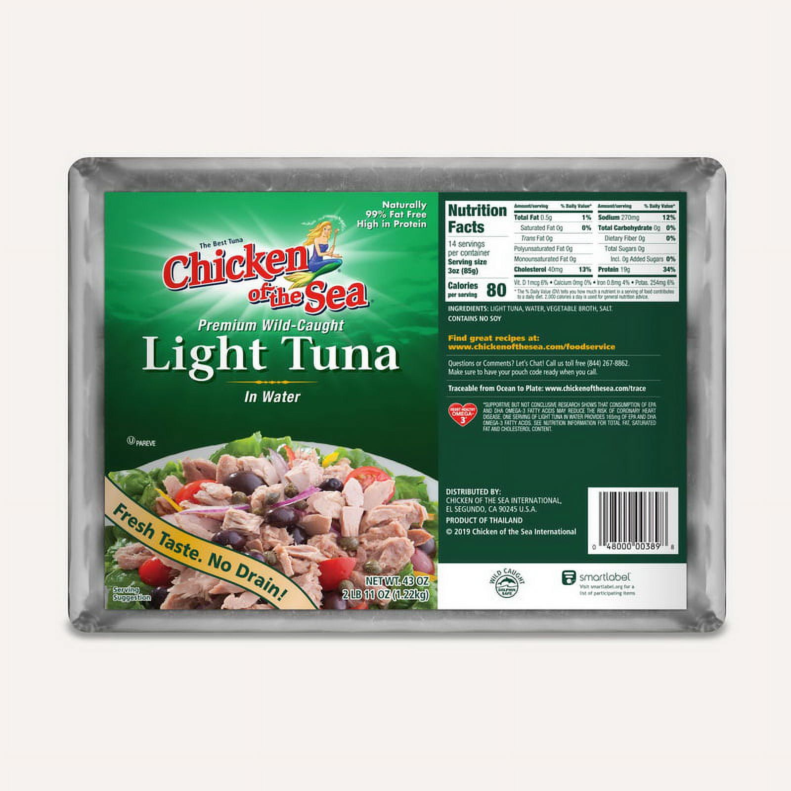 (Price/Case)Chicken Of The Sea Premium Wild-Caught Light Tuna In Water 6 Pack Of 43 Oz