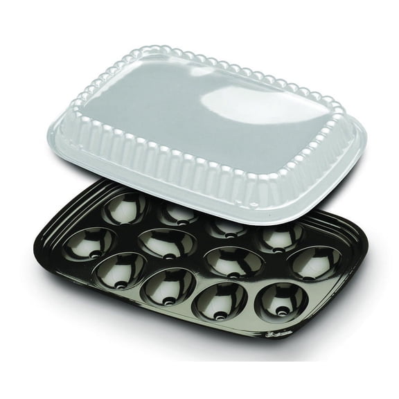 (Price/Case)D & W Fine Pack 12 Egg Pet Black Tray With Clear Dome, 82 Each, 82 per box, 4 per case