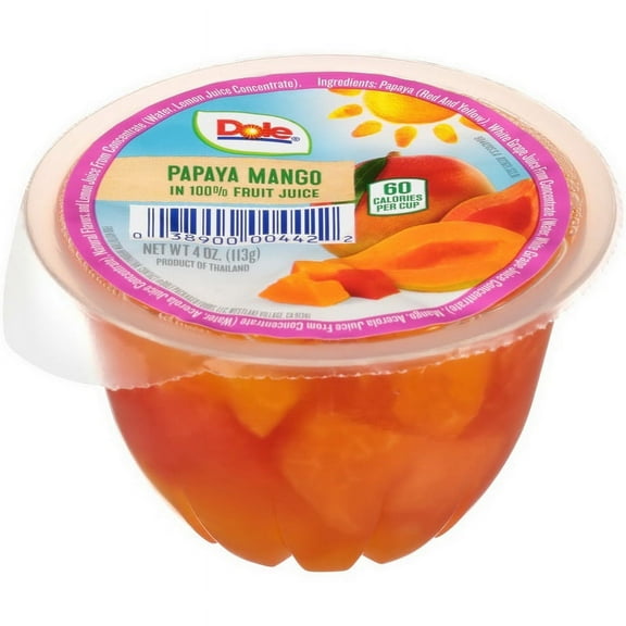 Dole Papaya Mango In 100% Fruit Juice Snacks, 4oz 36 Total Cups, Gluten & Dairy Free, Bulk Lunch Snacks for Kids & Adults