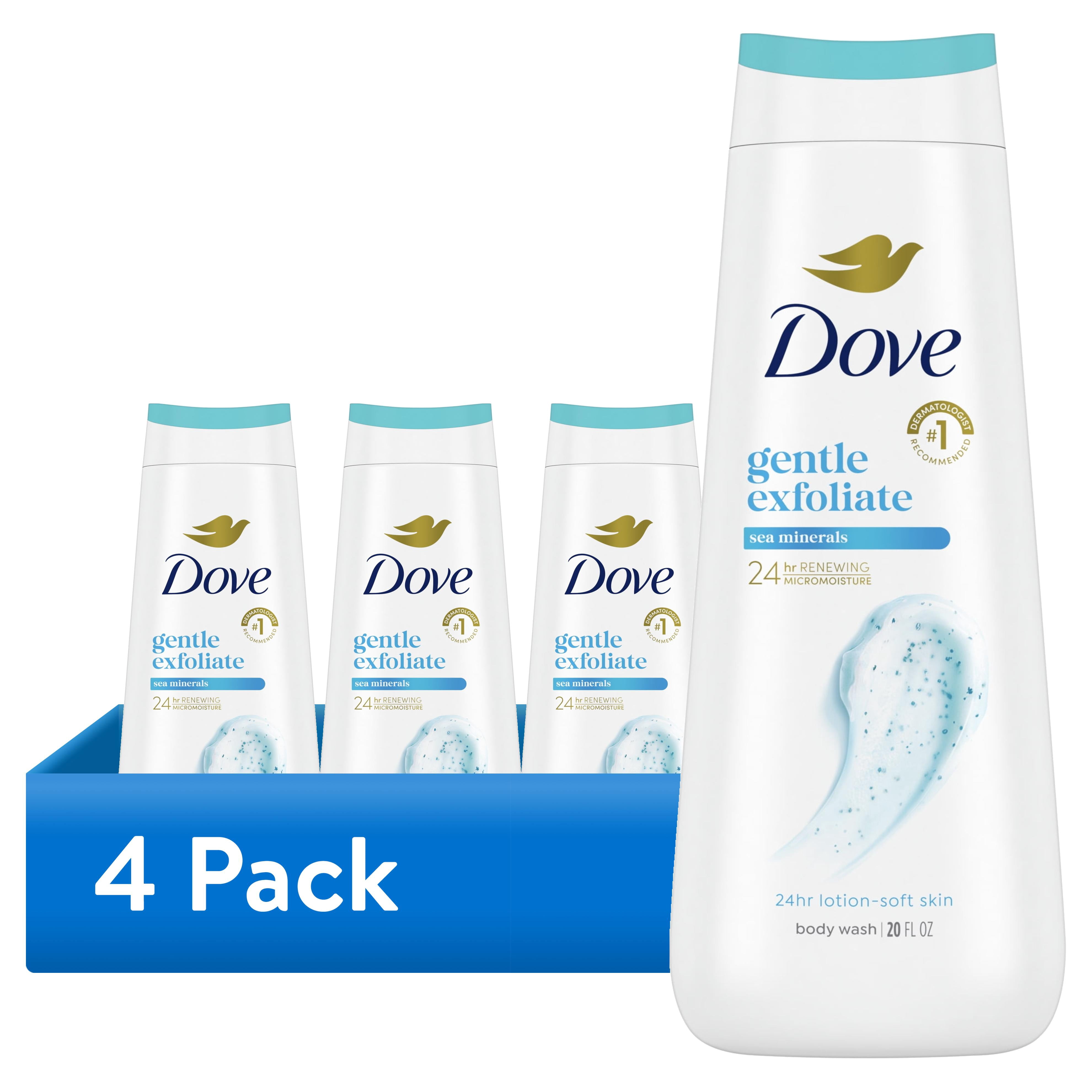 (4 pack) Dove Body Wash for Women Gentle Exfoliating with Sea Minerals All Skin, 20 oz