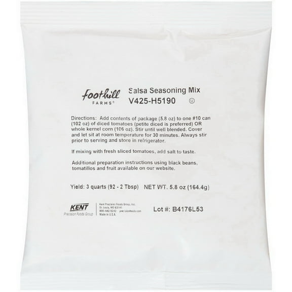 (Price/Case)Foothill Farms Shelf Stable No Msg Gluten Free Add Tomatoes Shelf Stable Salsa Sauce Mix 5.8 Ounce Bag - 12 Per Case