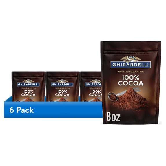 (6 pack) GHIRARDELLI Premium Baking Cocoa 100% Unsweetened Cocoa Powder, 8 oz Bag