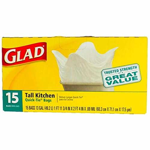 (Price/Case)Glad Tall Quick Tie 13 Gallon Trash Bags, 15 Count, 12 per case