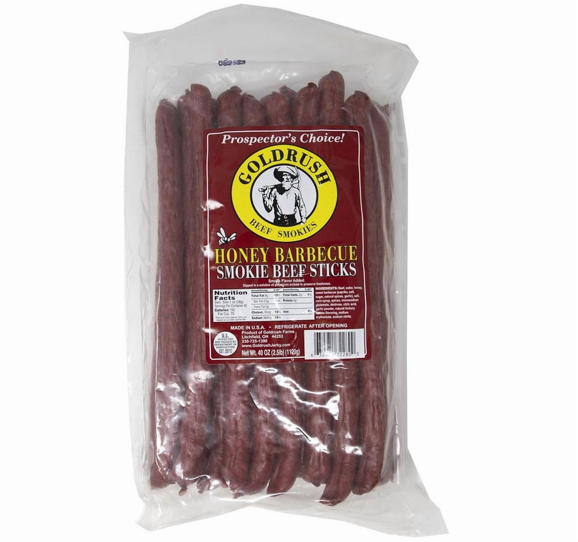 (Price/Case)Goldrush Farms Prospector's Choice Honey Barbecue Smokie Beef Sticks 3/2.5lb, 507342