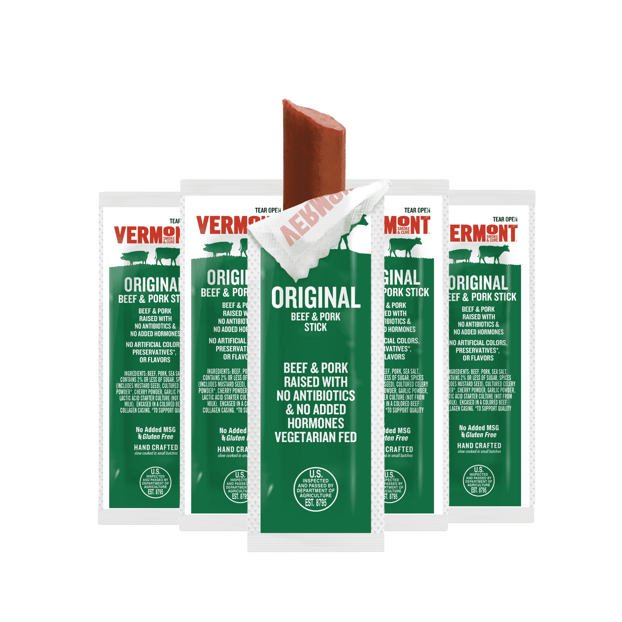 Vermont Smoke & Cure Original Beef Pork Mini Beef Sticks Individually Wrapped Protein Snacks 8 Pouches