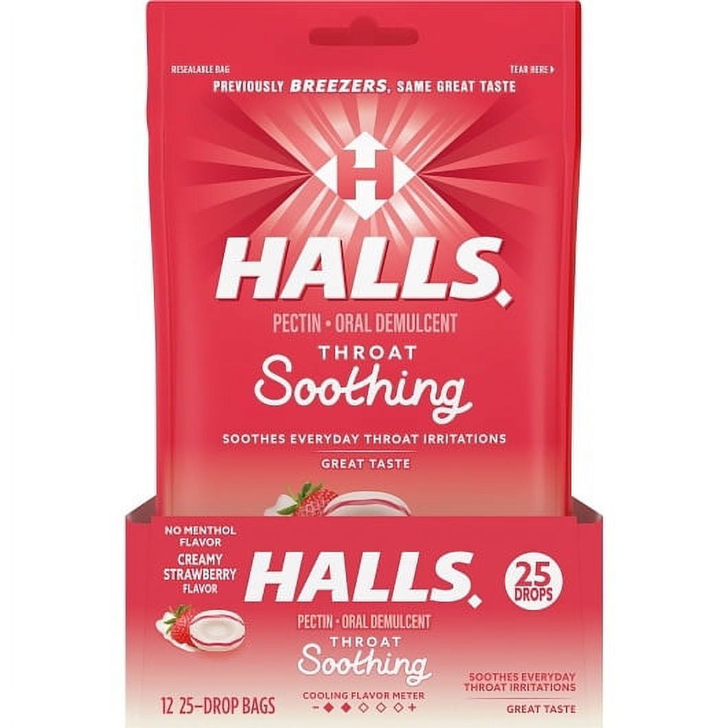 (Price/Case)Halls Breezers Creamy Strawberry Cough Drops, 25 Count, 12 Per Box, 4 Per Case