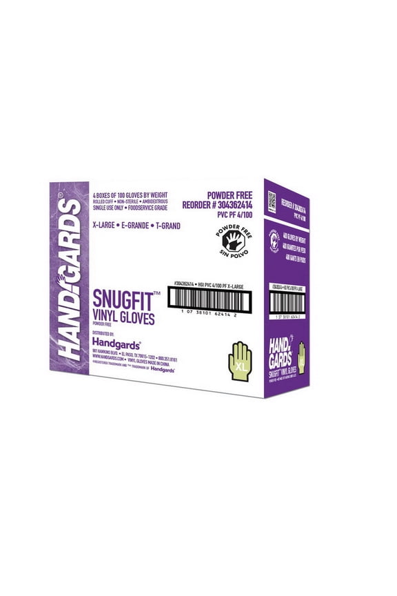 (Price/Case)Handgards Snugfit Powder Free Extra Large Vinyl Glove, 100 Each, 4 per case