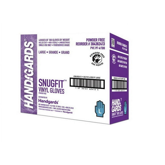 (Price/Case)Handgards Snugfit Powder Free Large Vinyl Glove, 100 Each, 4 per case