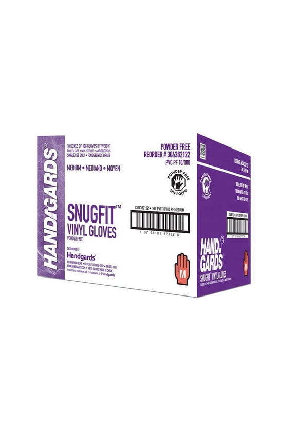 (Price/Case)Handgards Snugfit Powder Free Medium Vinyl Glove, 100 Each, 10 per case
