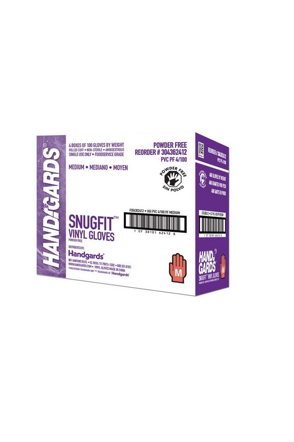 (Price/Case)Handgards Snugfit Powder Free Medium Vinyl Glove, 100 Each, 4 per case