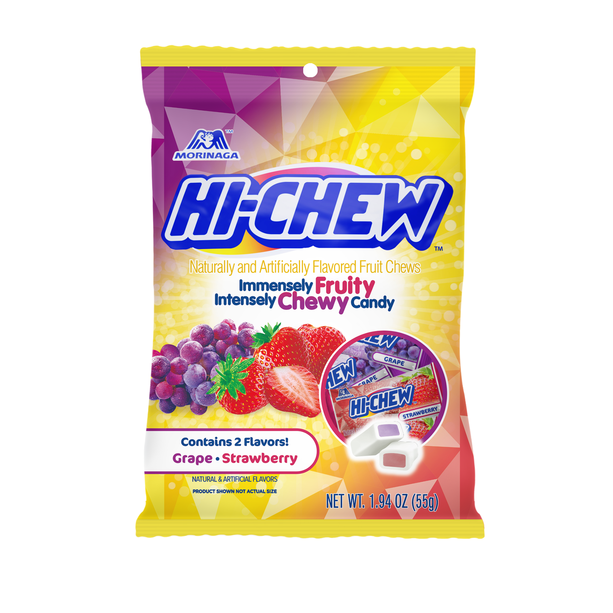 HI-CHEW Grape & Strawberry Mix, Pack of 8 Bags, 1.94oz each - Grape & Strawberry - Unique Fun Soft & Chewy Candy - Immensely Juicy Fruity Candy Flavors - Individually Wrapped for Sharing