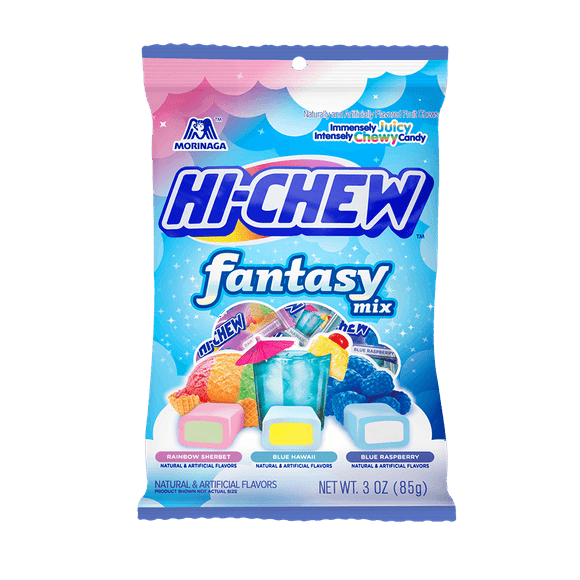 HI-CHEW Fantasy Mix, 6 Bags, 3oz each - Rainbow Sherbet Blue Hawaii Blue Raspberry - Unique Fun Soft & Chewy Candy - Immensely Juicy Fruity Candy Flavors - Individually Wrapped for Sharing