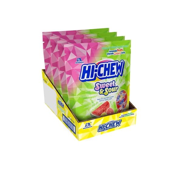 HI-CHEW Sweet and Sour Mix, Watermelon Lemon Grapefruit, 4 Stand Up Pouches, 12.7oz each, Fun Soft & Chewy Candy, Juicy Fruity Candy Flavors - Individually Wrapped for Sharing