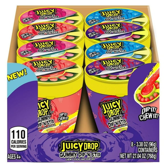 (Price/Case)Juicy Drop Gummy Dip Stix Cup 128-3.4 Ounce