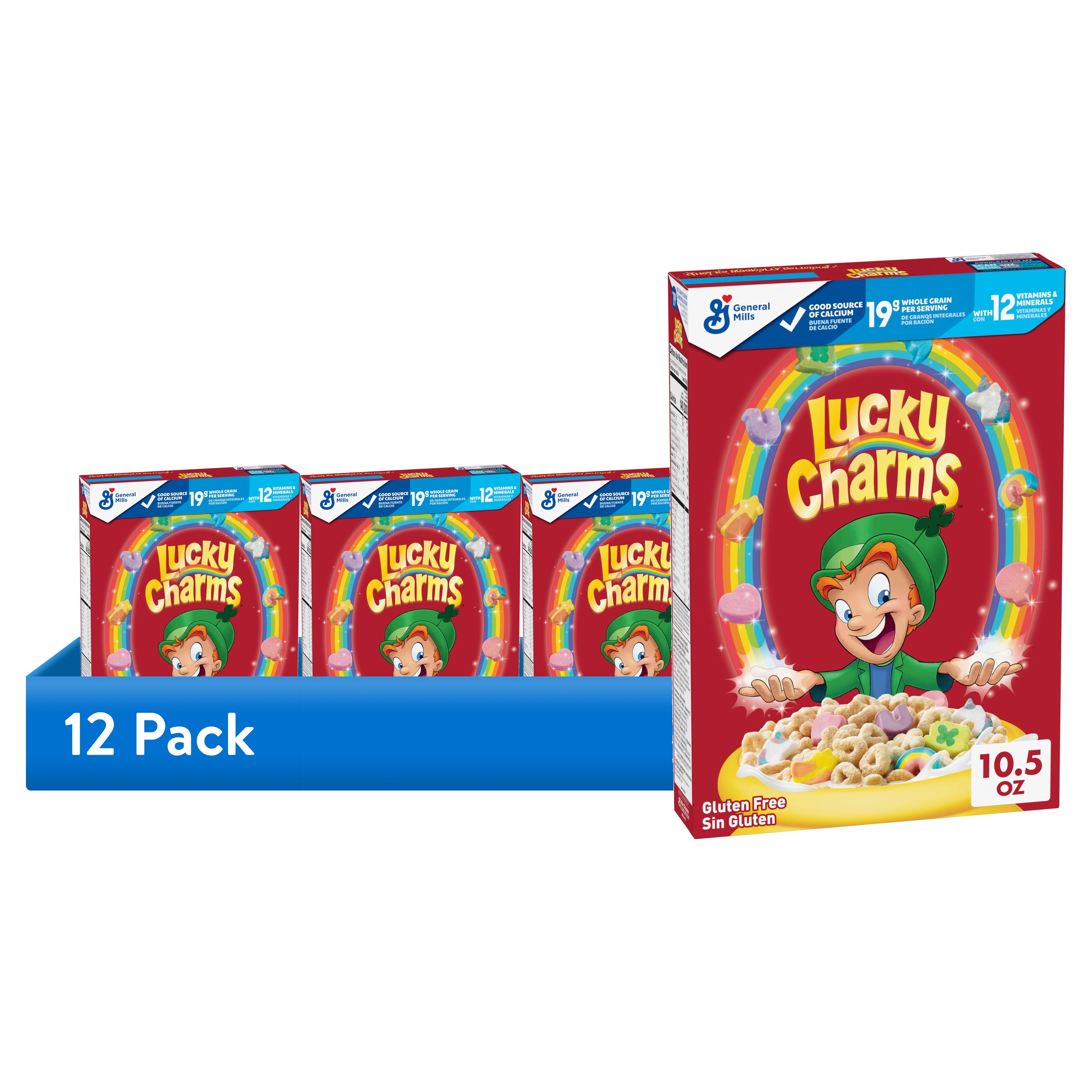 (12 pack) Lucky Charms Gluten Free Cereal with Marshmallows, Kids Breakfast Cereal, 10.5 oz