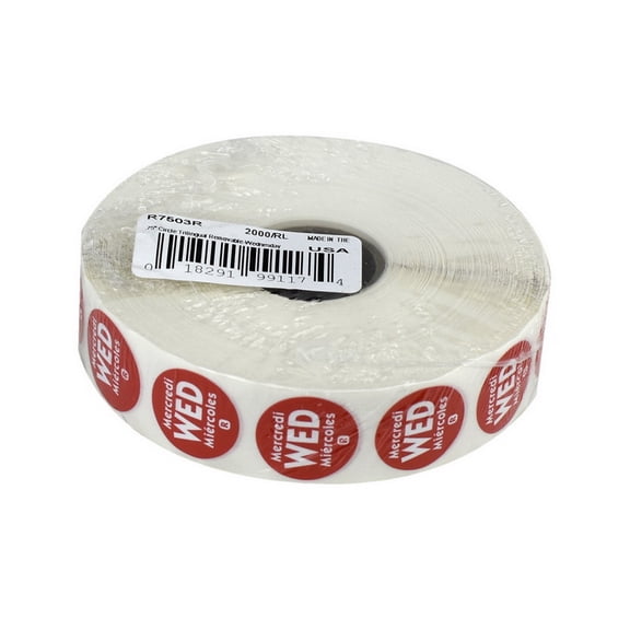 (Price/Case)National Checking .75 Inch Circle Trilingual Removable Red Wednesday Label 2000 Per Roll - 1 Per Case