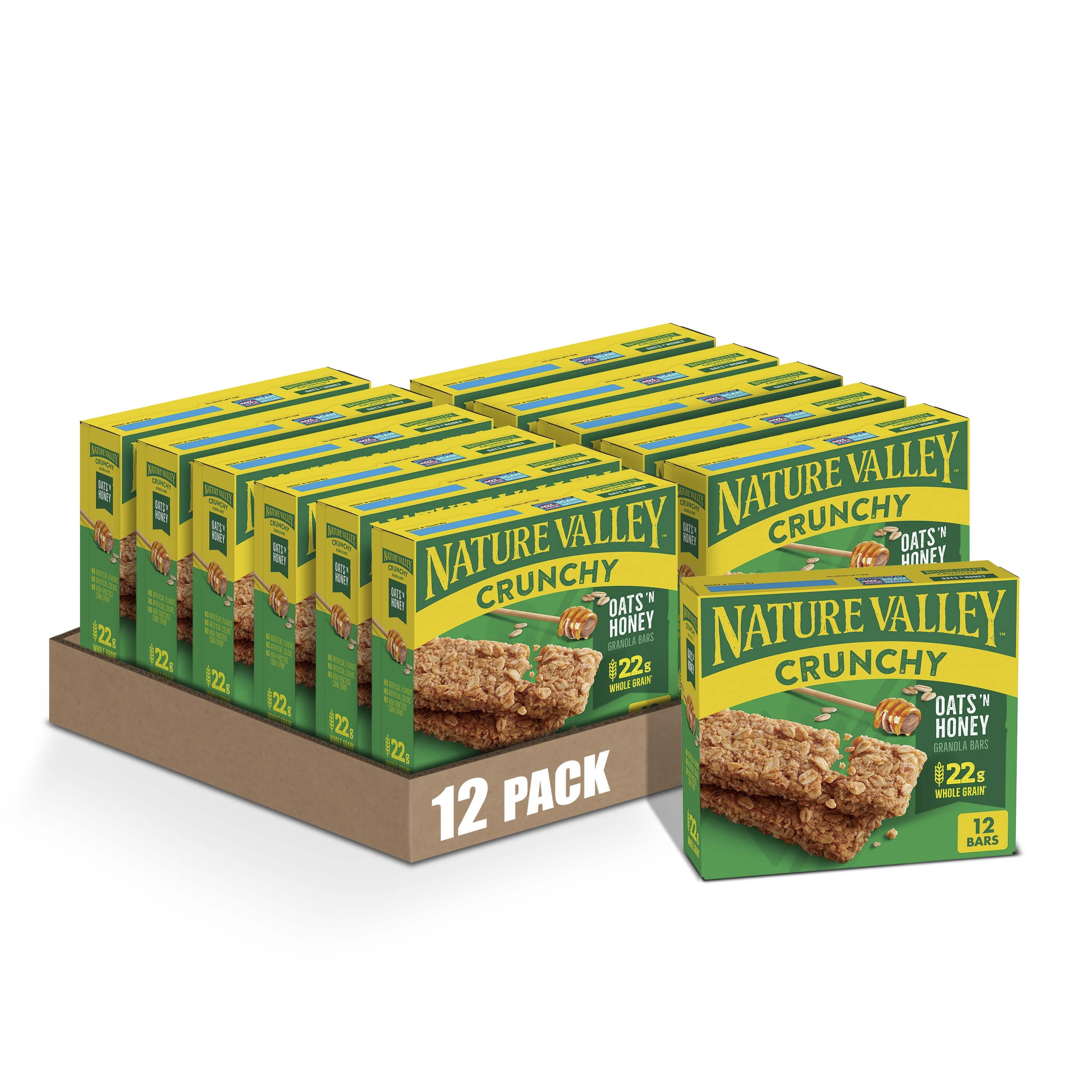 (12 pack) Nature Valley Crunchy Granola Bars, Oats 'n Honey, 12 Count, 8.94 oz (6 Pouches)