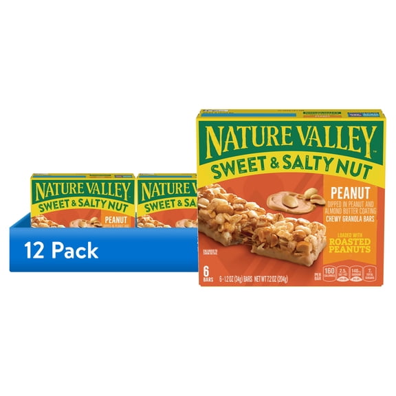 (12 pack) Nature Valley Sweet and Salty Nut Granola Bars, Peanut, 6 Bars, 7.2 oz
