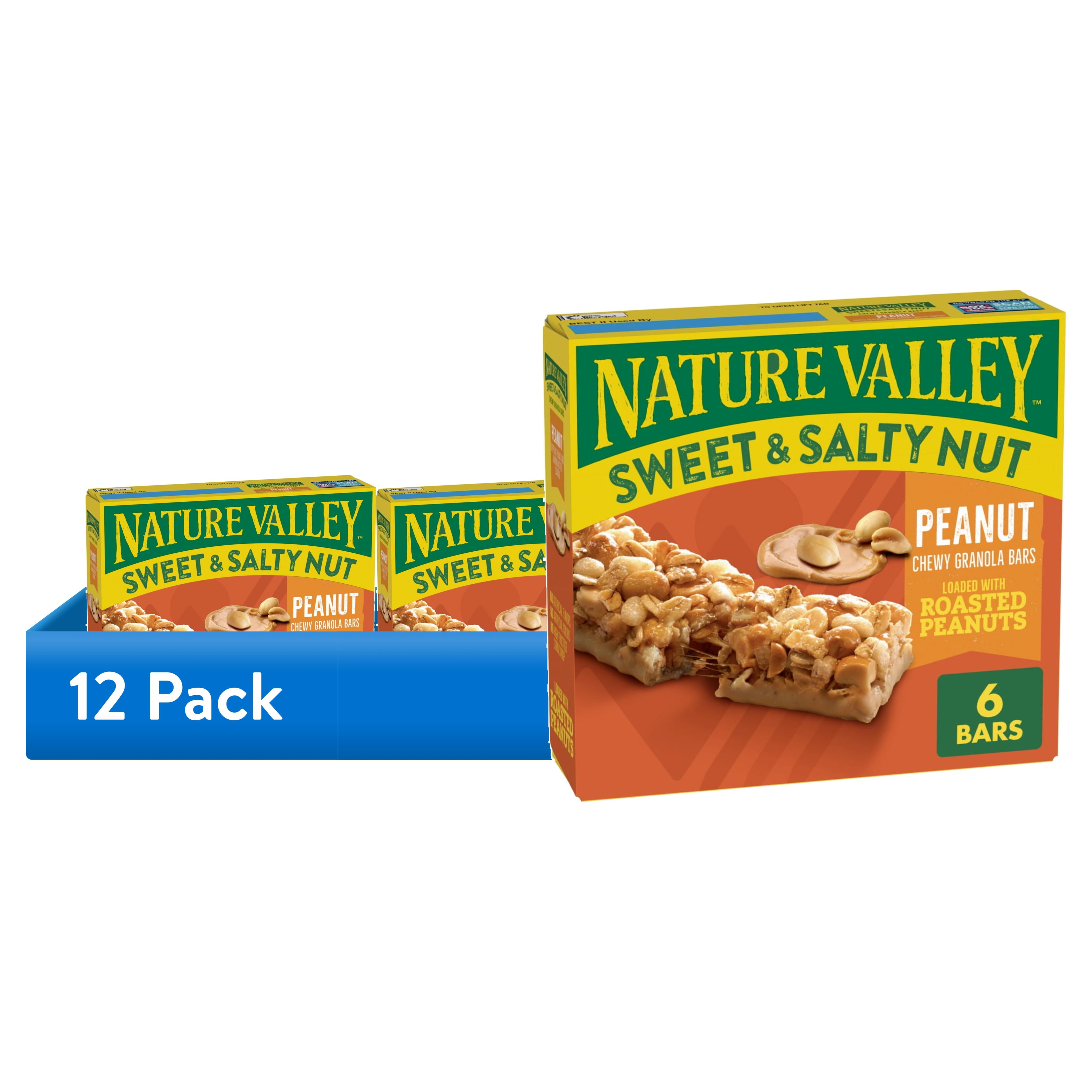(12 pack) Nature Valley Sweet and Salty Nut Granola Bars, Peanut, 6 Bars, 7.2 oz