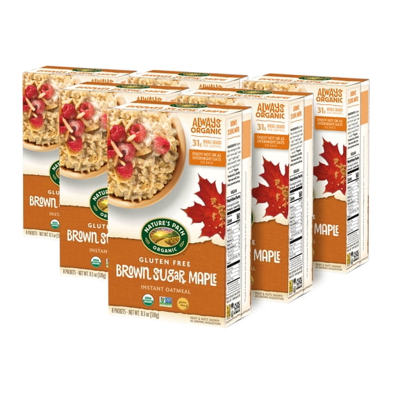 (6 pack) Nature's Path Organic Oatmeal, Brown Sugar Maple Instant, 11.3oz Box