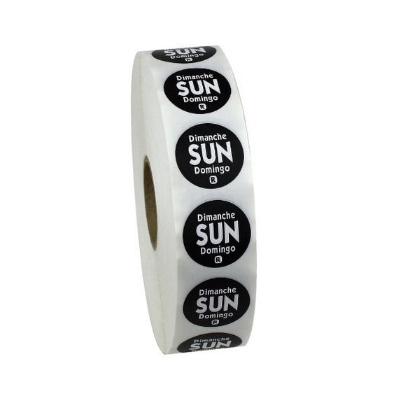 (Price/Case)Ncco National Checking .75 Inch Circle Trilingual Removable Black Sunday Label, 2000 Each, 1 per case