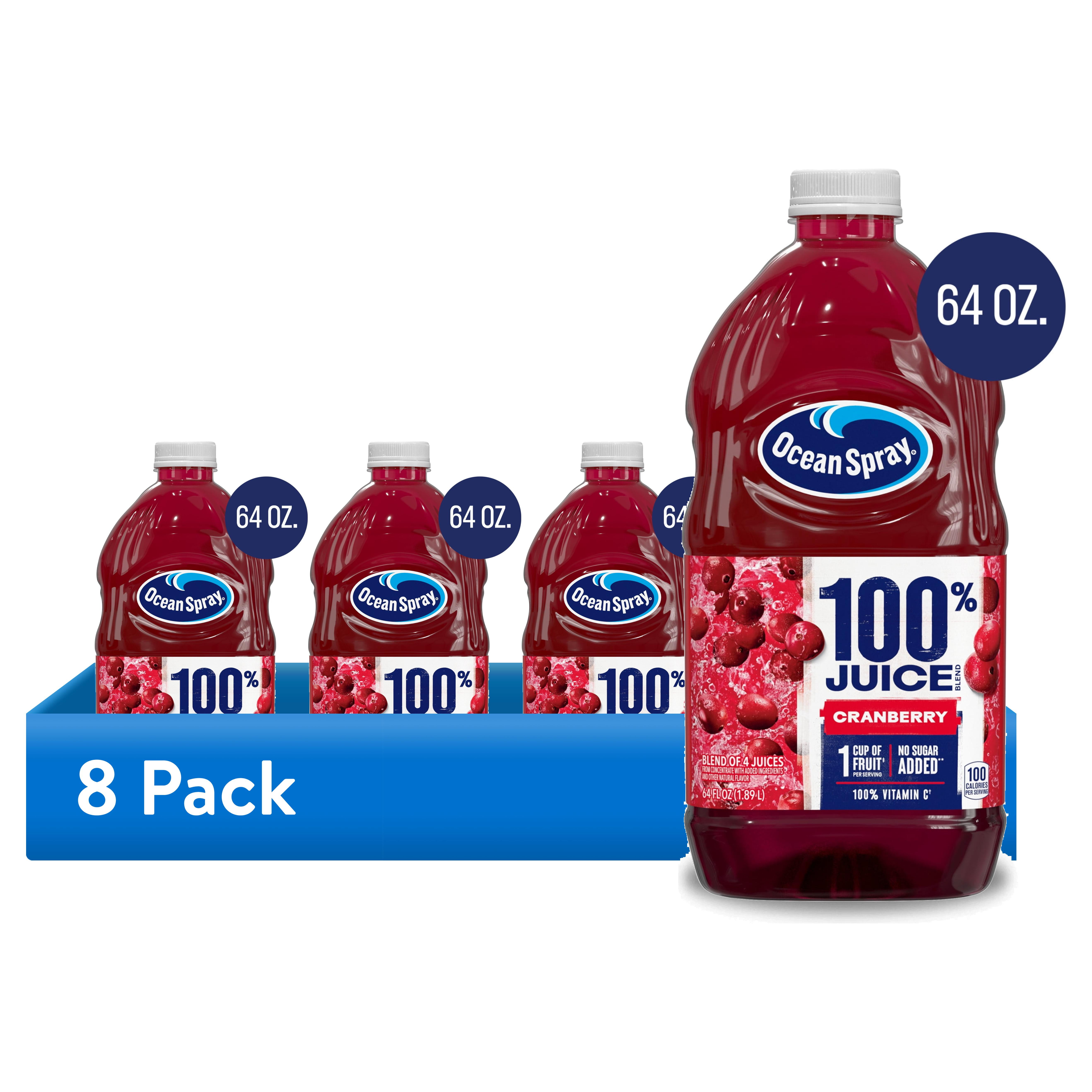 (8 pack) Ocean Spray® 100% Juice Cranberry Juice Blend, 64 fl oz Bottle