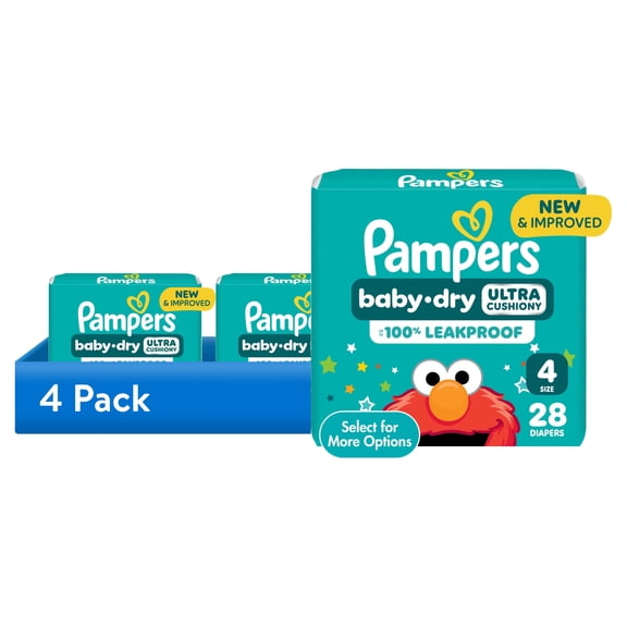 (4 pack) Pampers Baby Dry Diapers Size 4, 28 Count (Select for More Options)