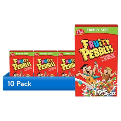 (10 pack) Post Fruity PEBBLES Breakfast Cereal, Gluten Free, Family Size Box, 19.5 oz