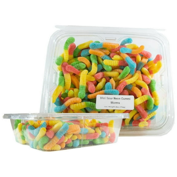 (Price/Case)Prepack Mini Sour Neon Gummi Worms 6/28oz, 053089