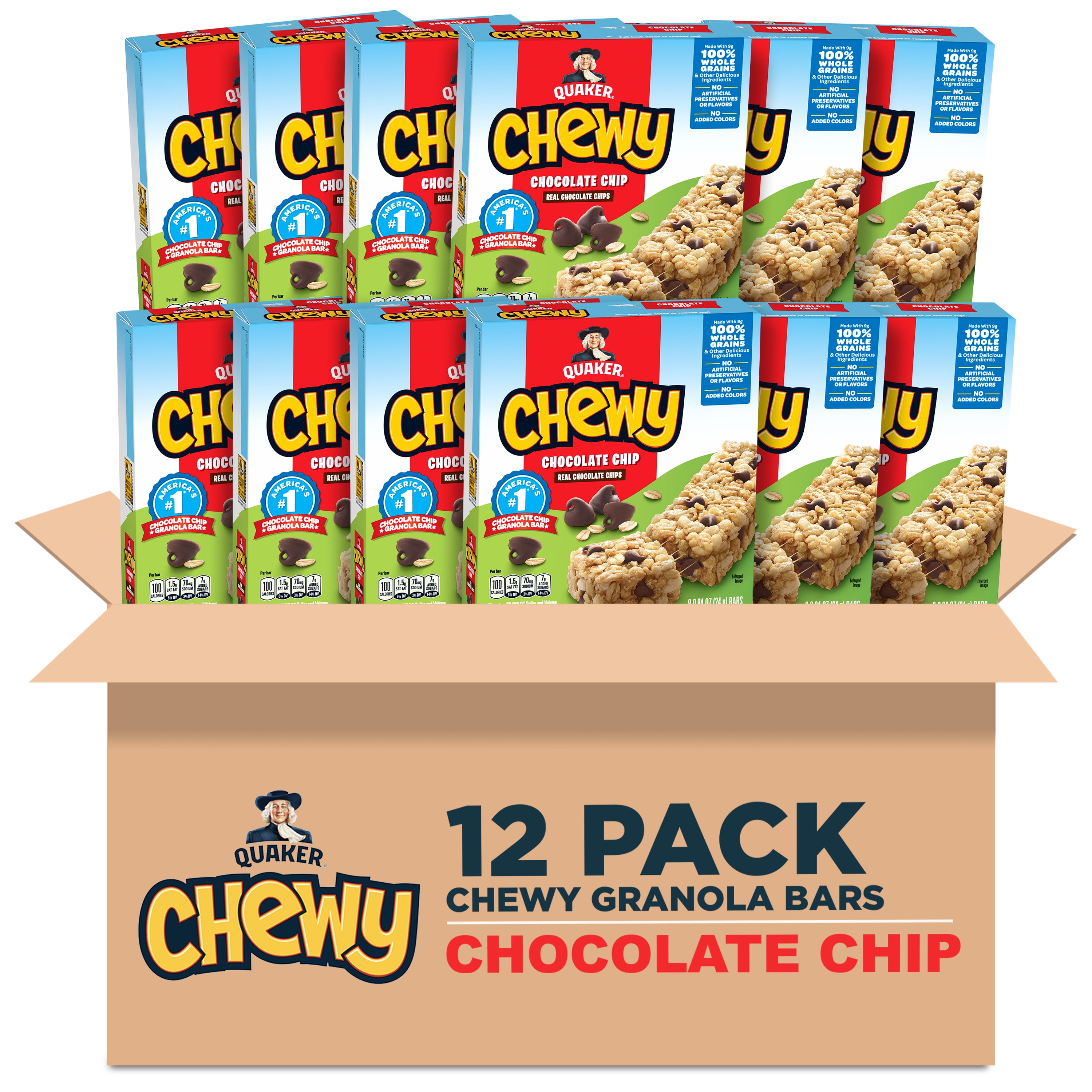 (12 pack) Quaker Chewy Chocolate Chip Granola Bars, 8 Count, 0.84 oz Bars