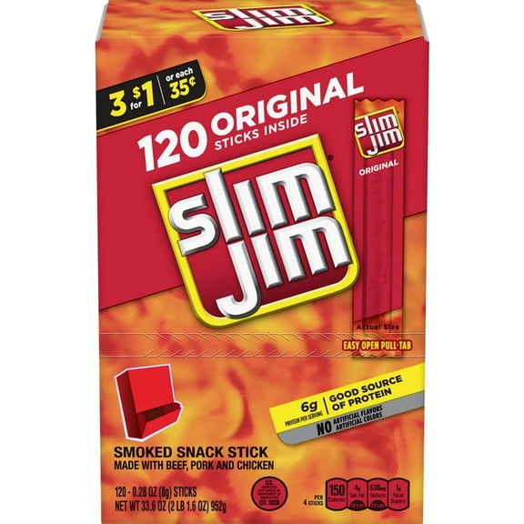 Slim Jim Original Flavor Snack Sticks Gravity Feed, 0.28 Ounces, 240 Per Case