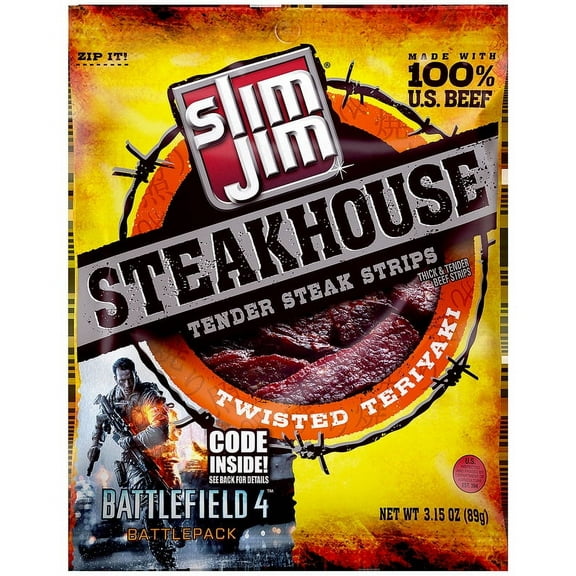 (Price/Case)Slim Jim 2620076232 Slim Jim Steakhouse Tender Steak Strips Twisted Teriyaki Case